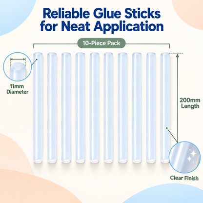 10pc Hot Glue Sticks – 11mm x 200mm Multipurpose