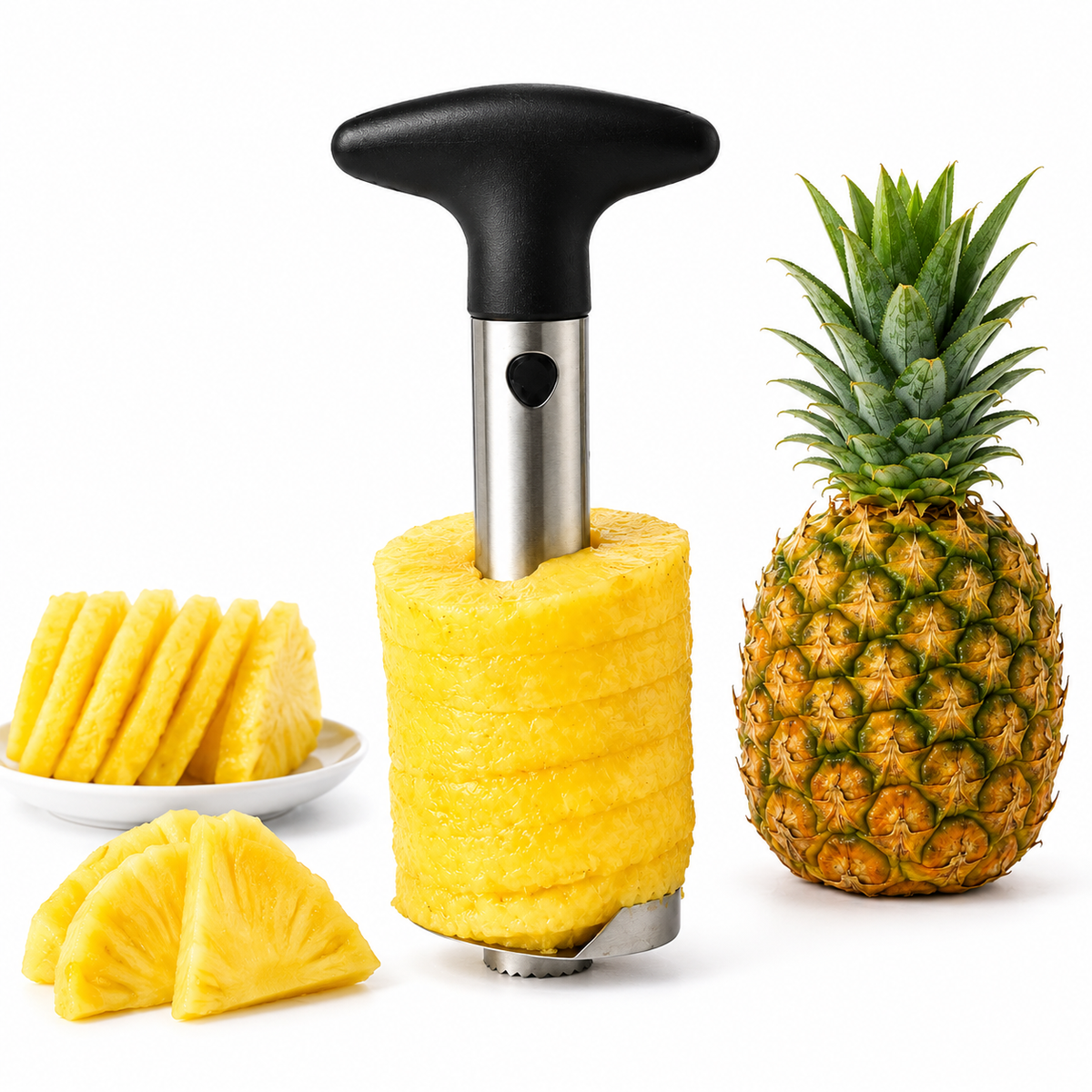 Stainless Steel Pineapple Corer Slicer & Cutter with Easy-Grip Handle – Manual Pineapple Prep Tool