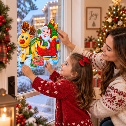 Christmas Santa Sleigh & Reindeer Decoration