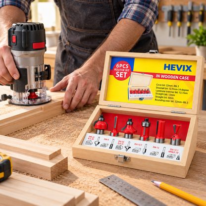 6-Piece Wood Router Bit Set with Wooden Storage Case