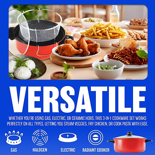 3pc Non Stick Cooking Set Steamer Cooker Fryer