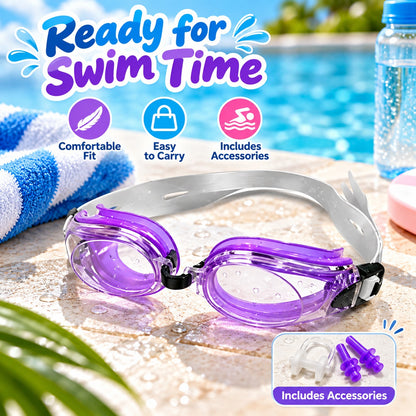 Swimming Goggles Set Purple Yellow Blue