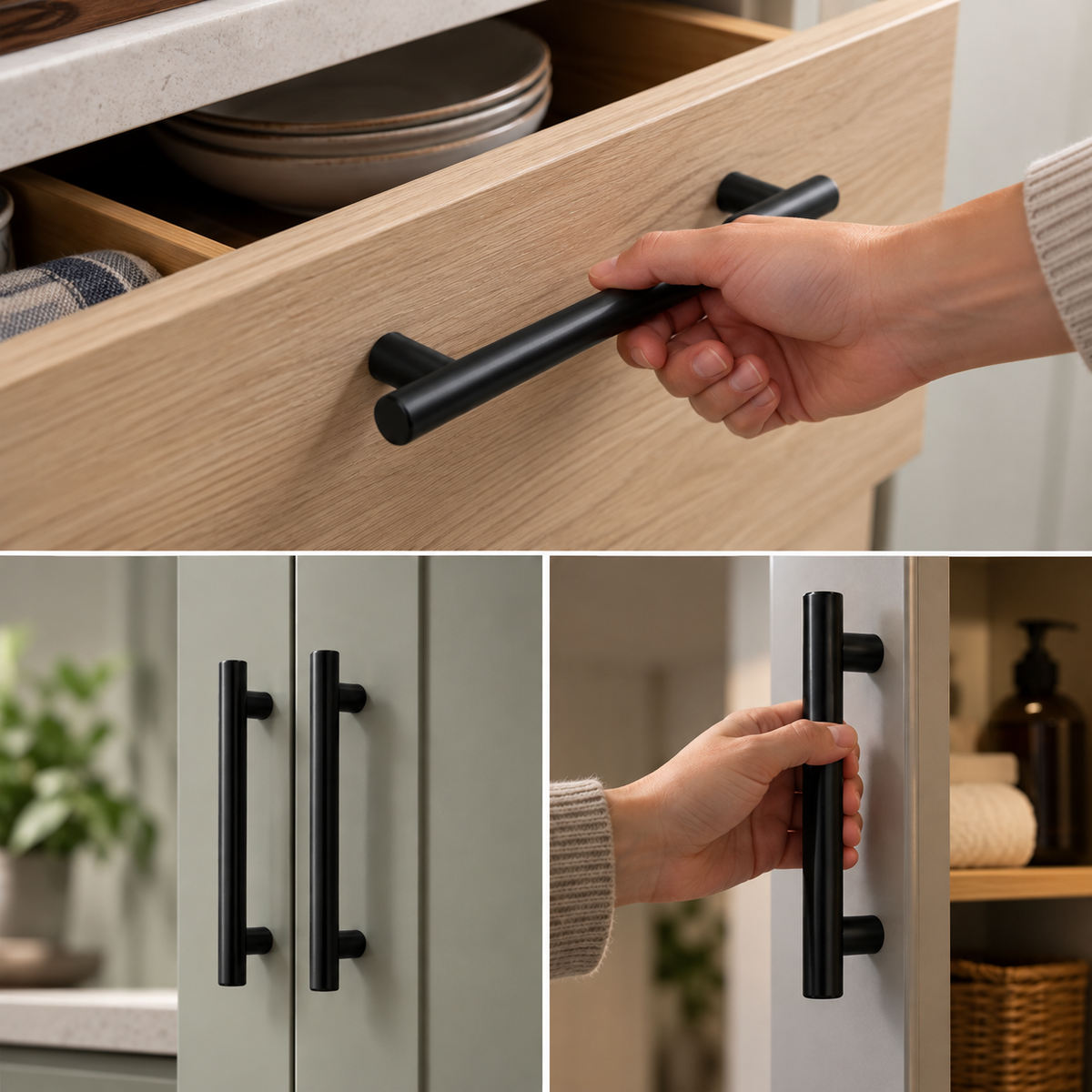 2-Piece 150mm Black T-Bar Cabinet Pull Handle Set – 96mm Centres