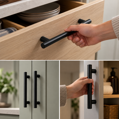 2-Piece 150mm Black T-Bar Cabinet Pull Handle Set – 96mm Centres