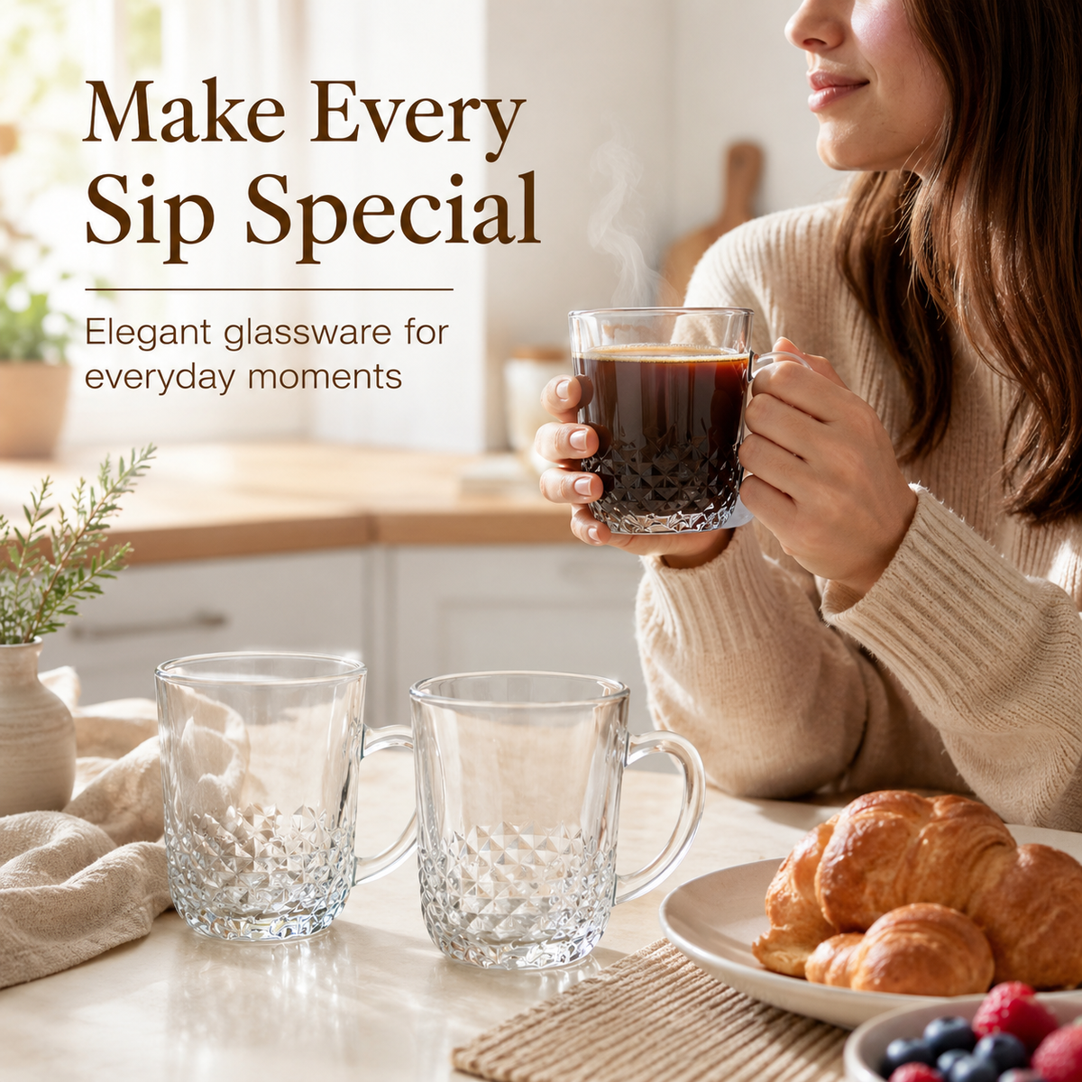 Concord Crystal Series 240ml Glass Mugs – 6 Pcs