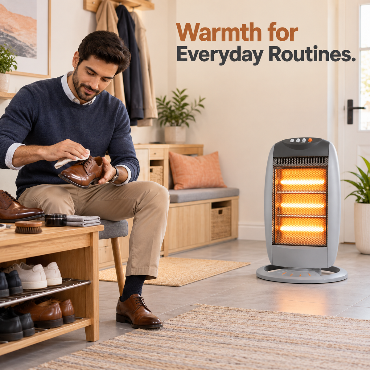 Single 1200W 3-Bar Oscillating Halogen Heater – Grey