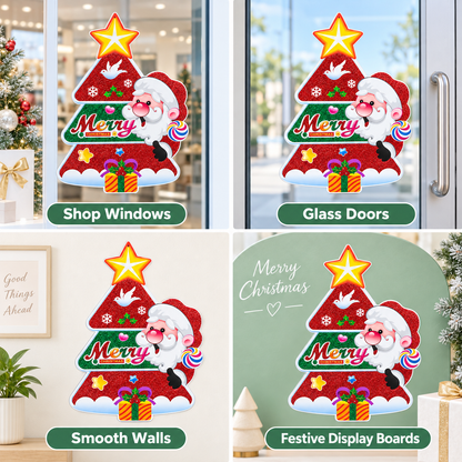 Glitter Christmas Tree Santa Hanging Decoration – Merry Christmas Star Sign, 28x38cm