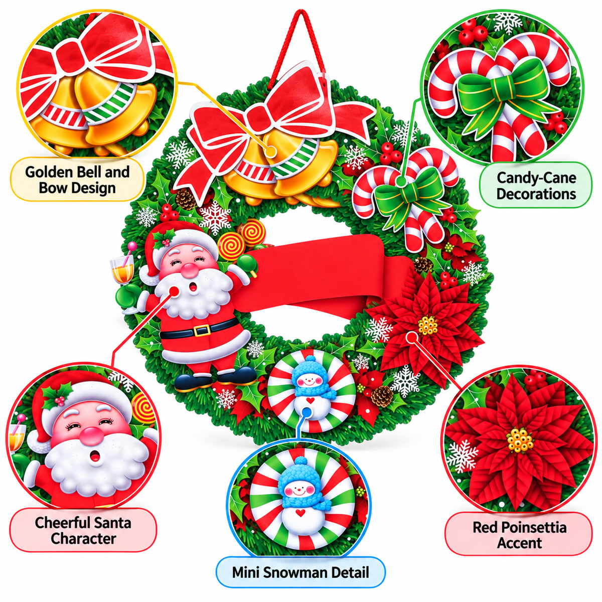 Christmas Wreath Hanging Door Decoration –  37x37cm