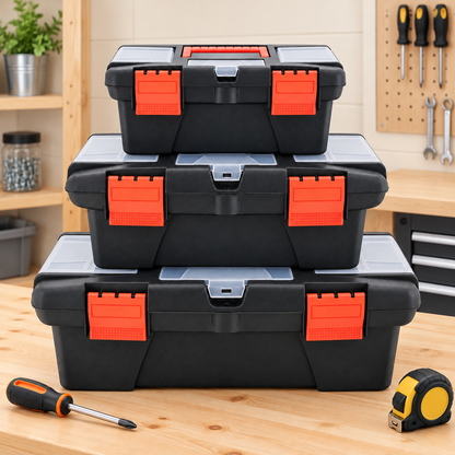 3-Piece Plastic Tool Box Set – Small, Medium & Large