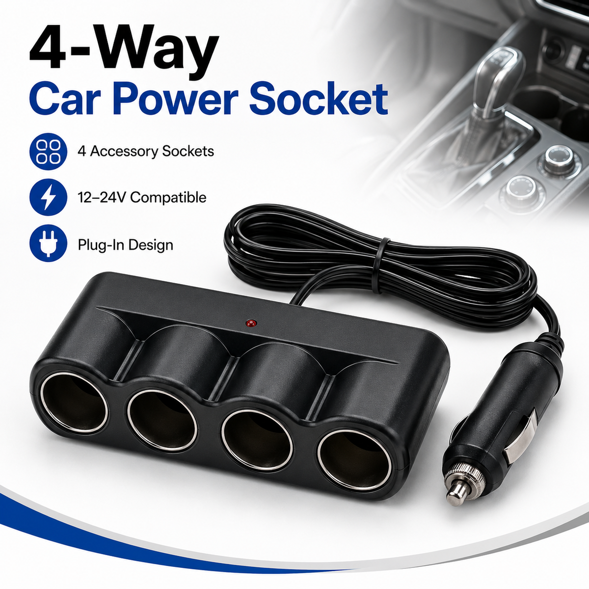 4-Way 12–24V Car Multi Socket