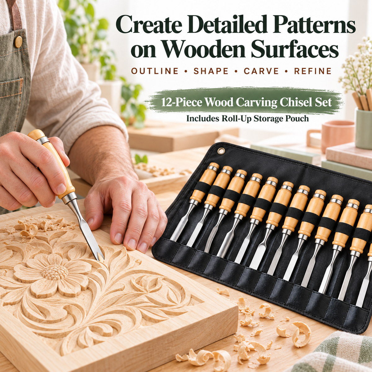 12Pc Wood Carving Chisel Set Carbon Steel