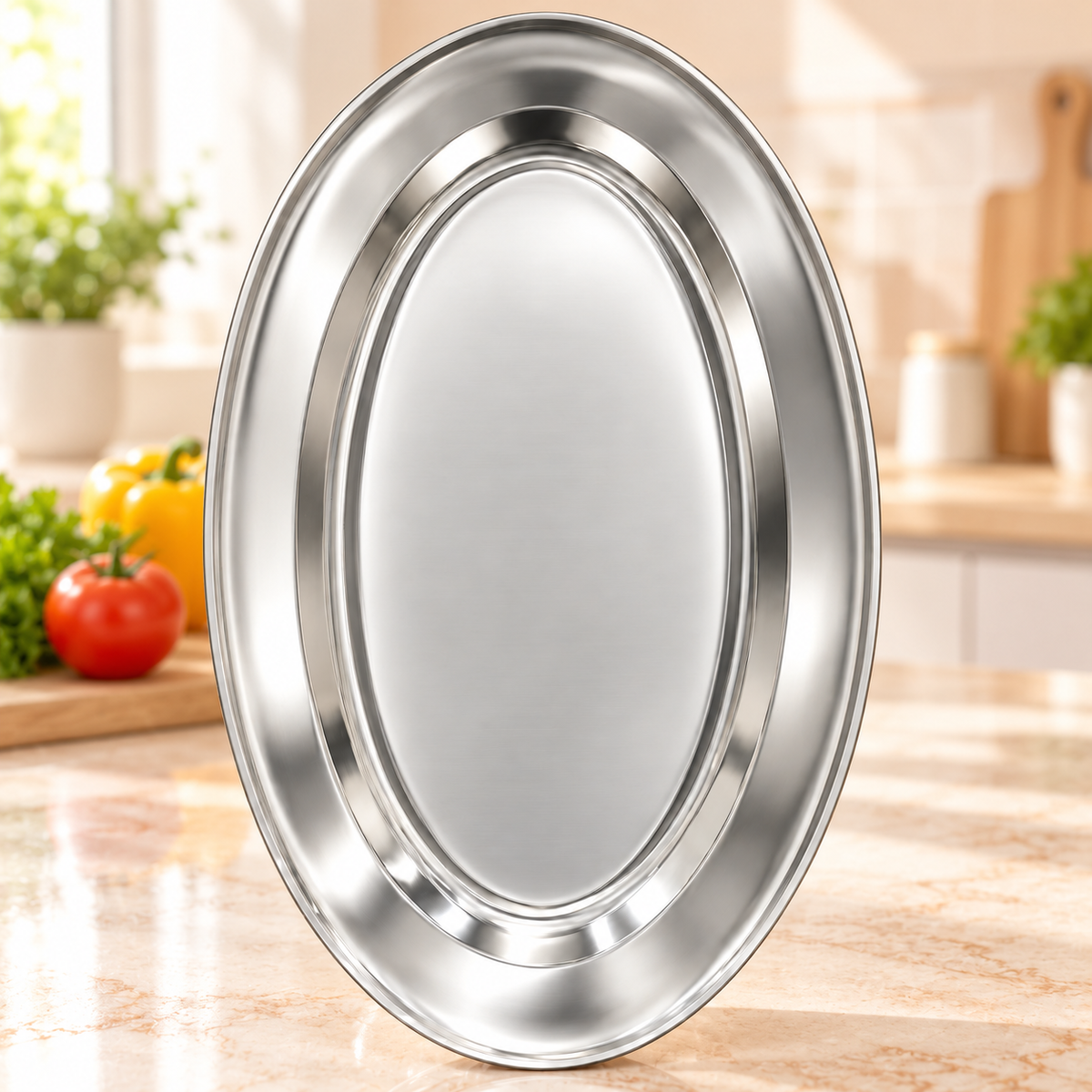 Stainless Steel Oval Serving Platter – 30cm Lightweight Plate