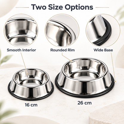 Silver Pet Food and Water Bowl – Available in 16cm and 26cm
