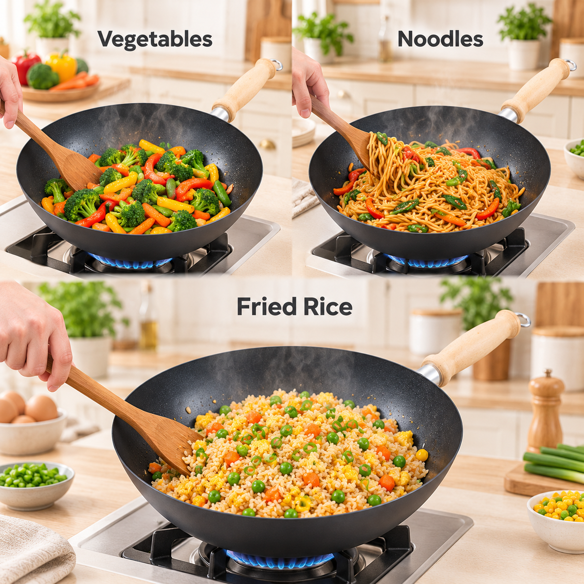 Non-Stick Wok with Wooden Handle – 25cm