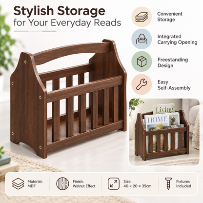 Single MDF Magazine Rack 40 × 20 × 35cm – Walnut