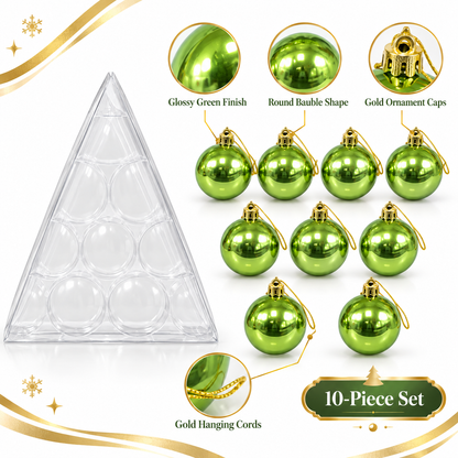 Green Christmas Ball Ornaments Set – Shiny Metallic Baubles