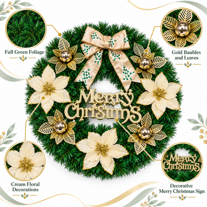 40cm Green & Gold Christmas Wreath