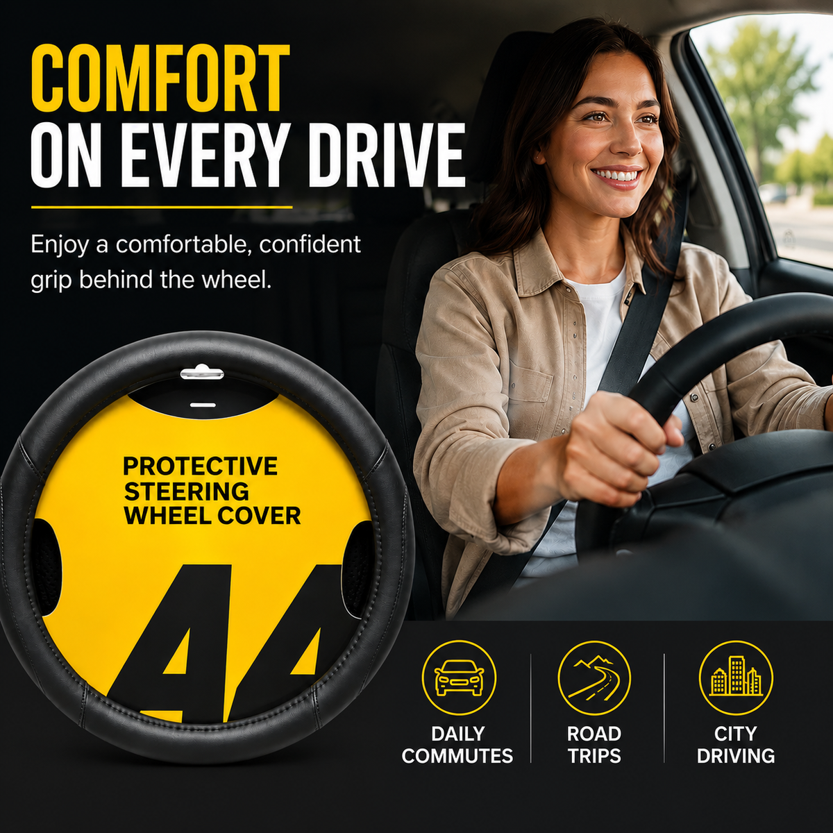 Black Protective Steering Wheel Cover – Universal  Car Interior Accessory