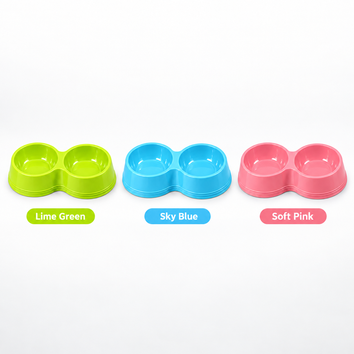 Double Pet Food and Water Bowl with Two Compartments – Lime Green, Sky Blue or Soft Pink