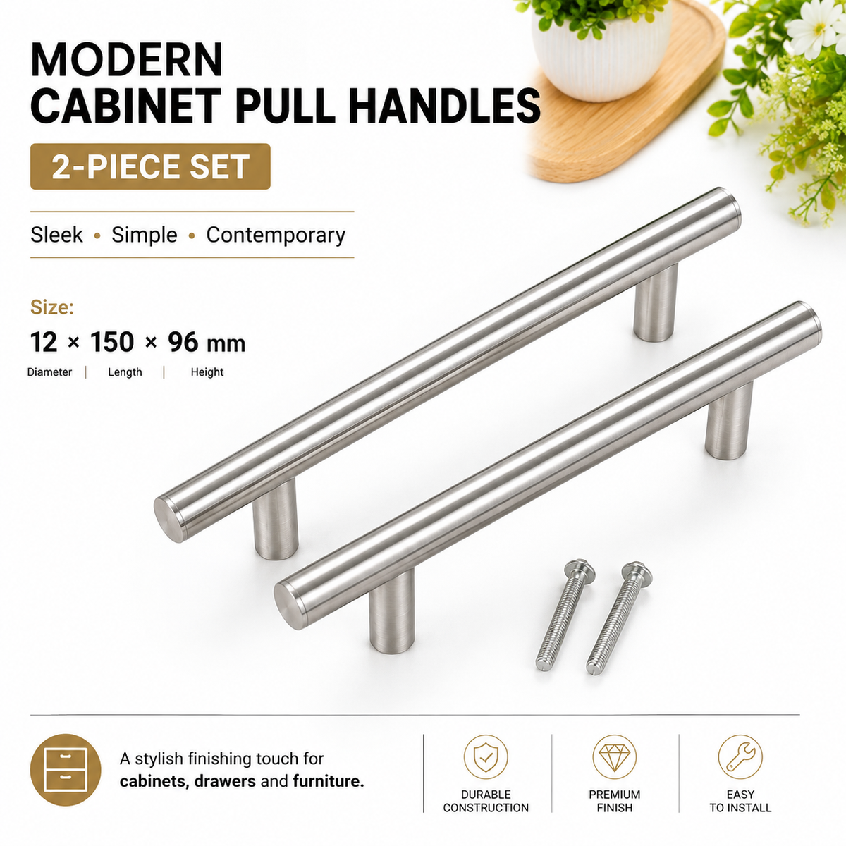 2-Piece 150mm T-Bar Handles