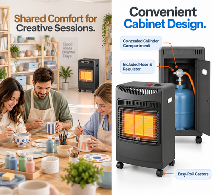 Single 4.2kW Portable Gas Heater with Hose & Regulator – Black