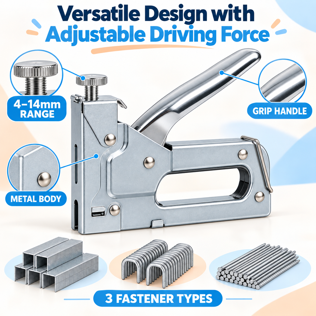 3-Way Staple Gun Kit with 1000pc Staples & Case