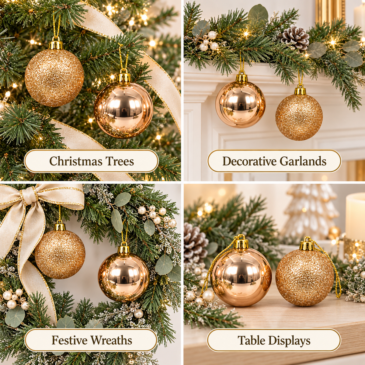 Gold Christmas Ball Ornaments Box Set – Glitter & Shiny Baubles