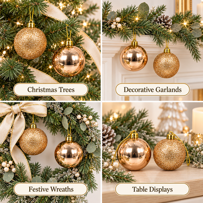 Gold Christmas Ball Ornaments Box Set – Glitter & Shiny Baubles
