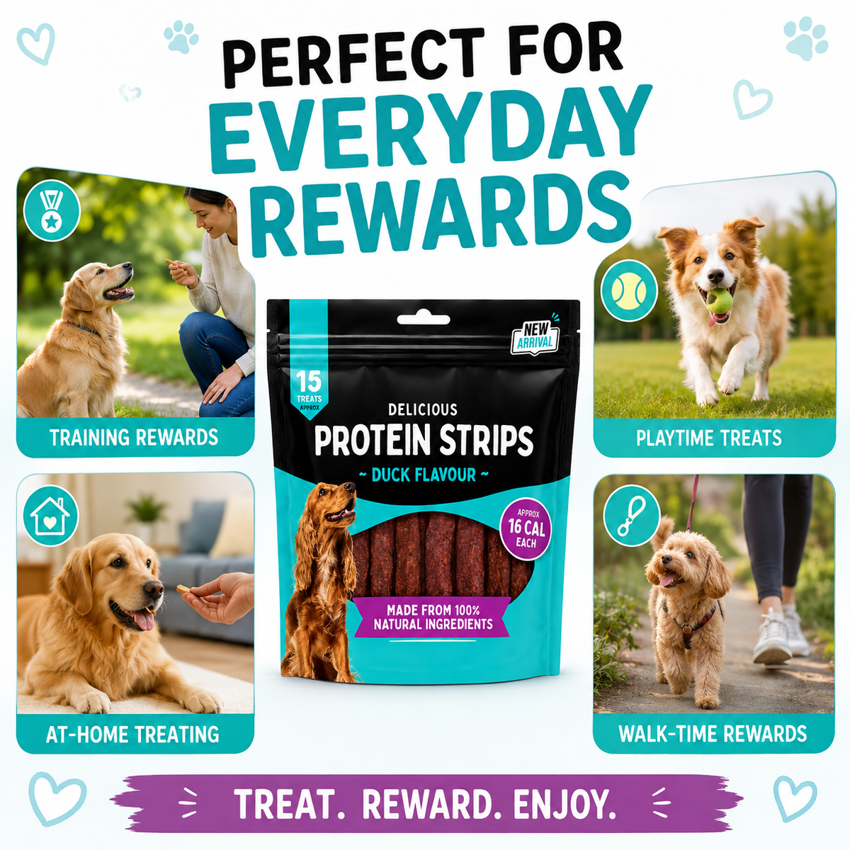 Duck Flavour Protein Strips Dog Treats – Approx. 15 Natural Chewy Treats