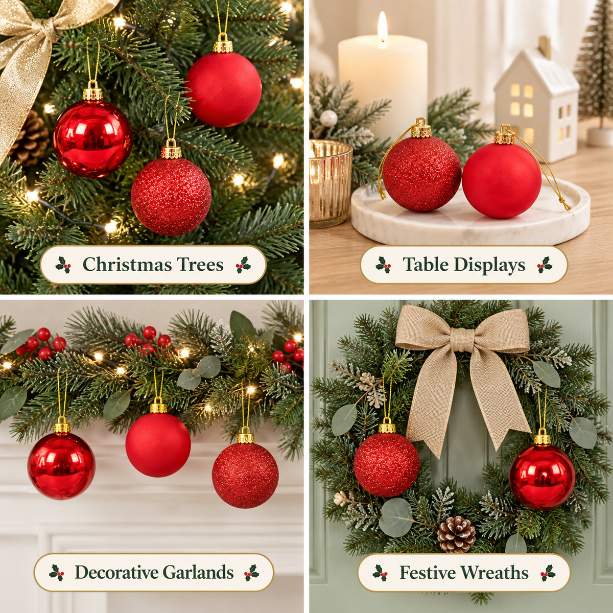 Red Christmas Ball Ornaments Set – Glitter, Matte & Shiny Baubles