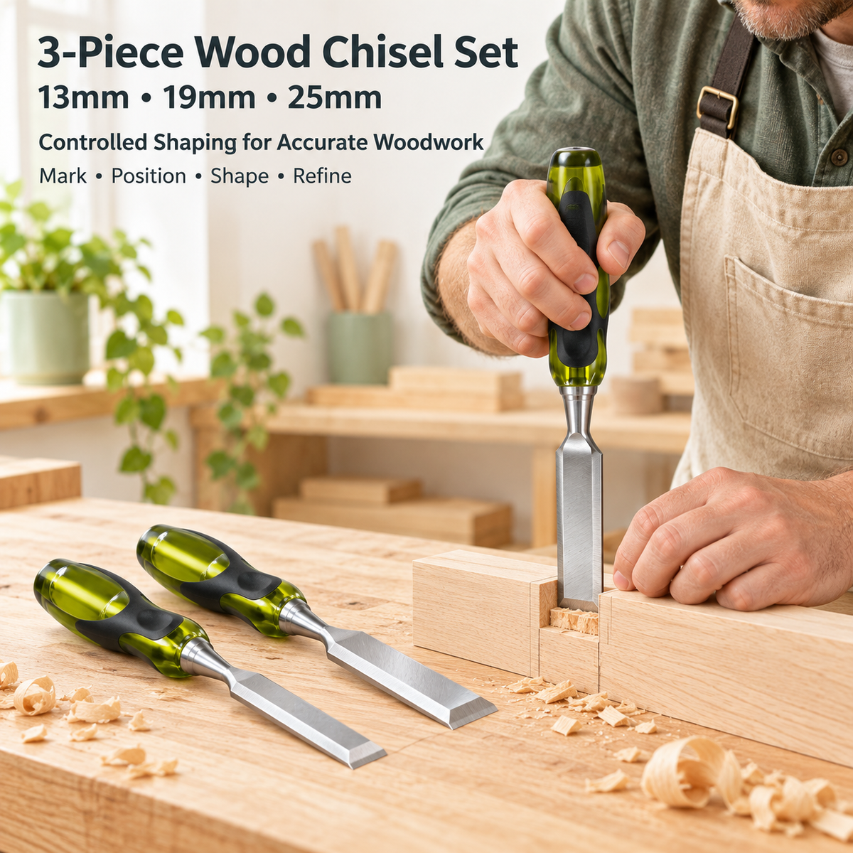 3Pc Wood Chisel Set Drop Forged Steel