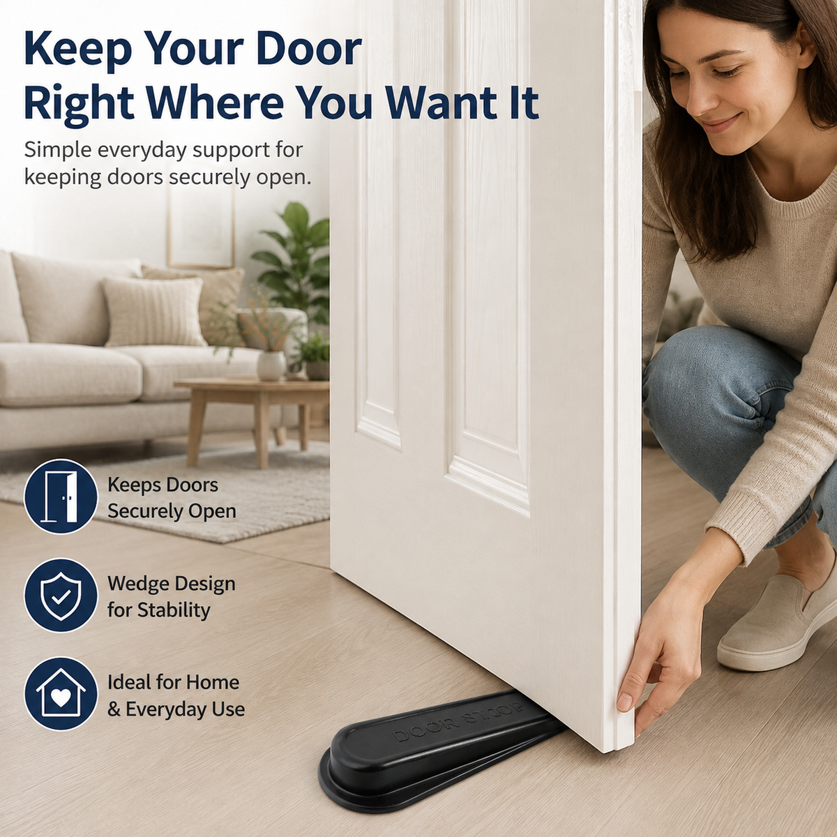 2PC Rubber Door Stopper Set – Black Non-Slip Door Wedges