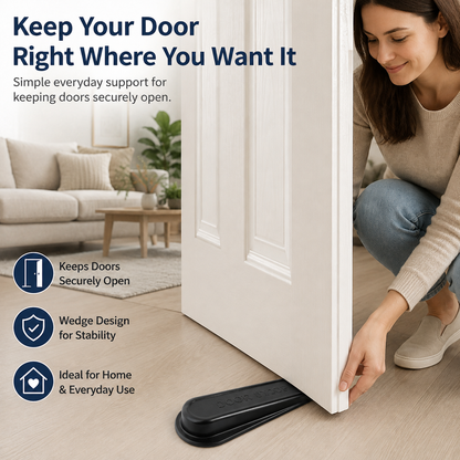 2PC Rubber Door Stopper Set – Black Non-Slip Door Wedges