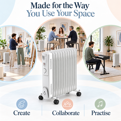 Single 2500W 11-Fin Oil-Filled Radiator Heater – White