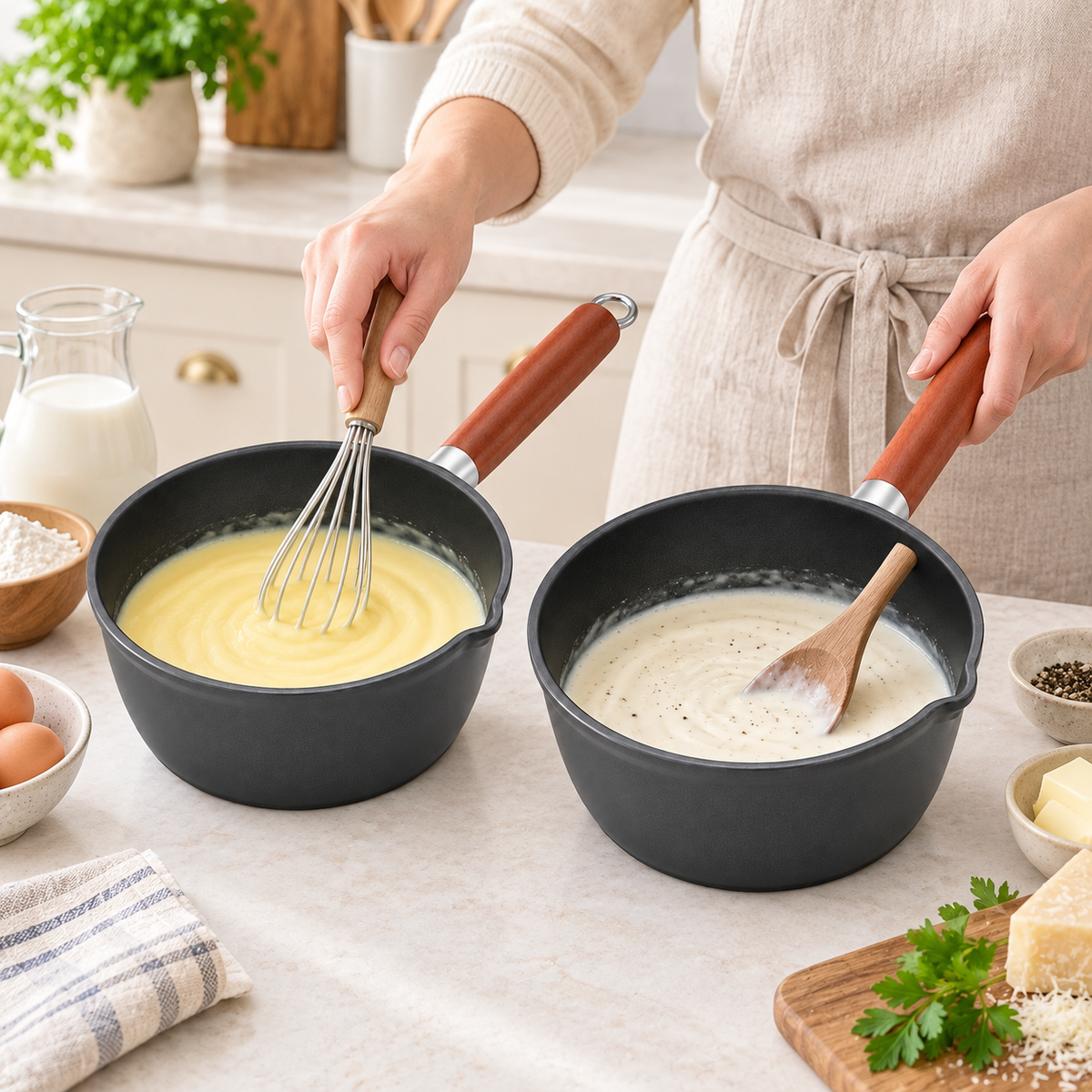 Milk Pan with Wooden Handle 16cm, 18cm