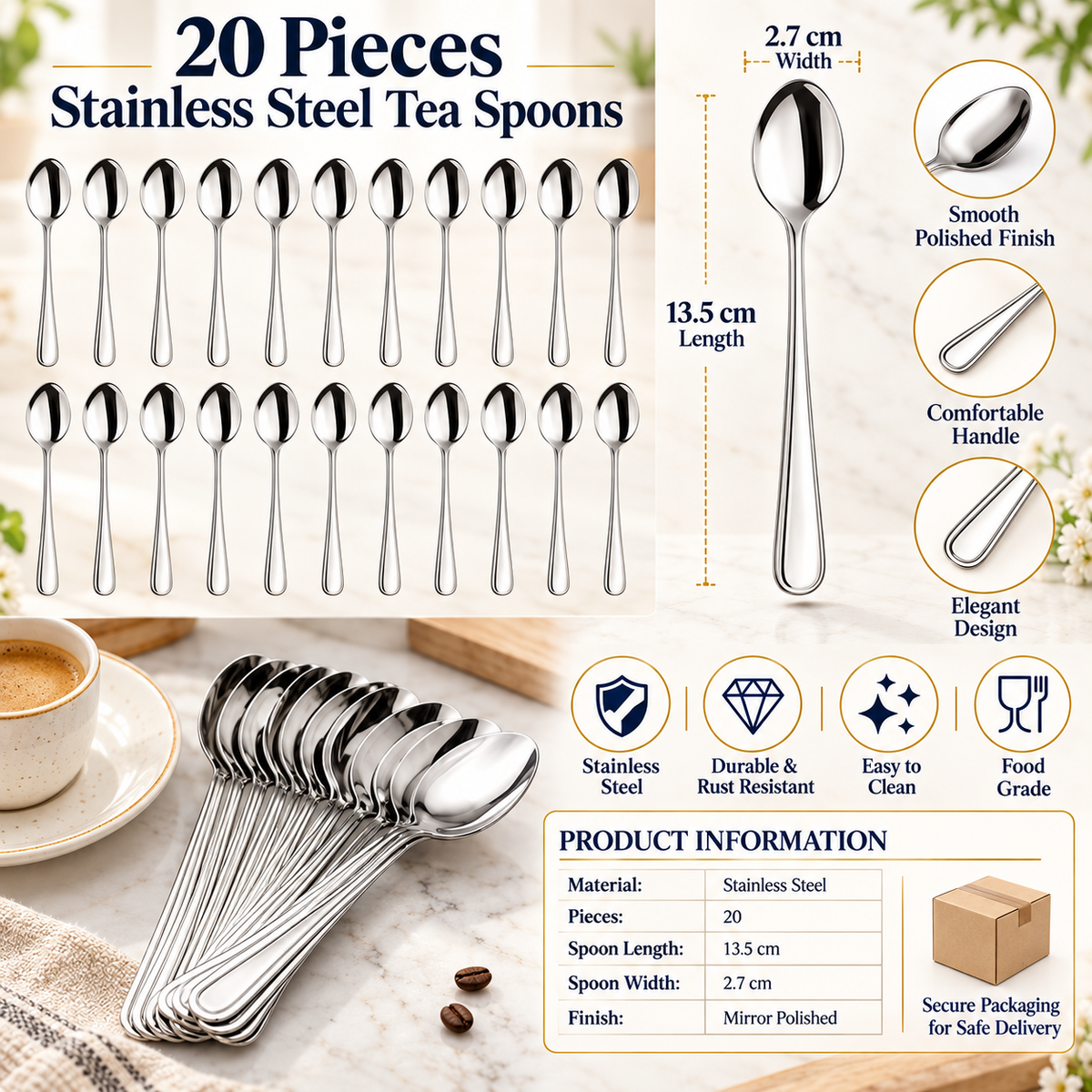 20 Piece Stainless Steel Teaspoon Set