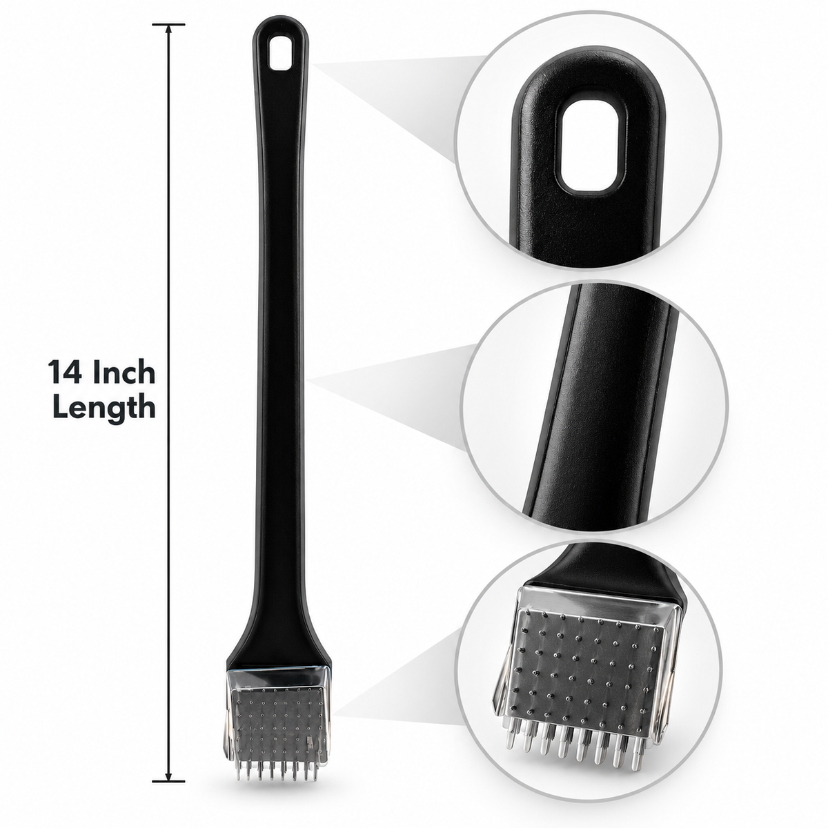 14 Inch Steel Wire BBQ Grill Brush – Long Handle, Square Wire Head, Hanging Loop – Heavy Duty Barbecue Grate Cleaner for Gas, Charcoal & Kettle Grills