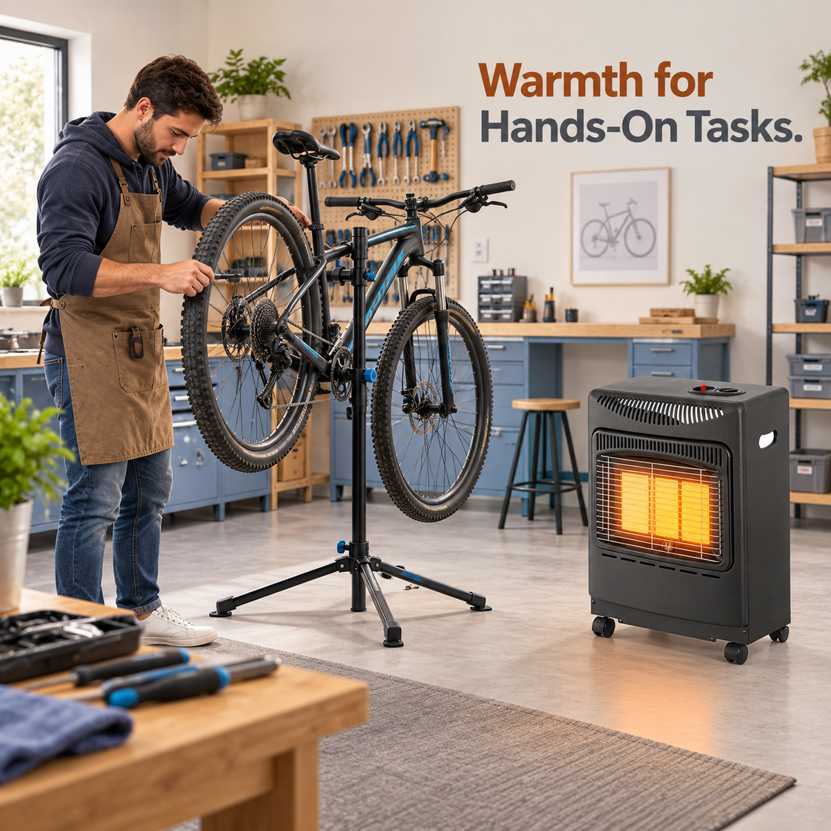 Single 4.2kW 3-Plate Gas Cabinet Heater with Hose & Regulator – Black