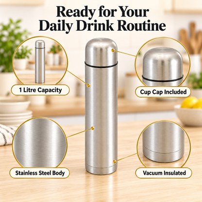 1L Stainless Steel Vacuum Flask Silver