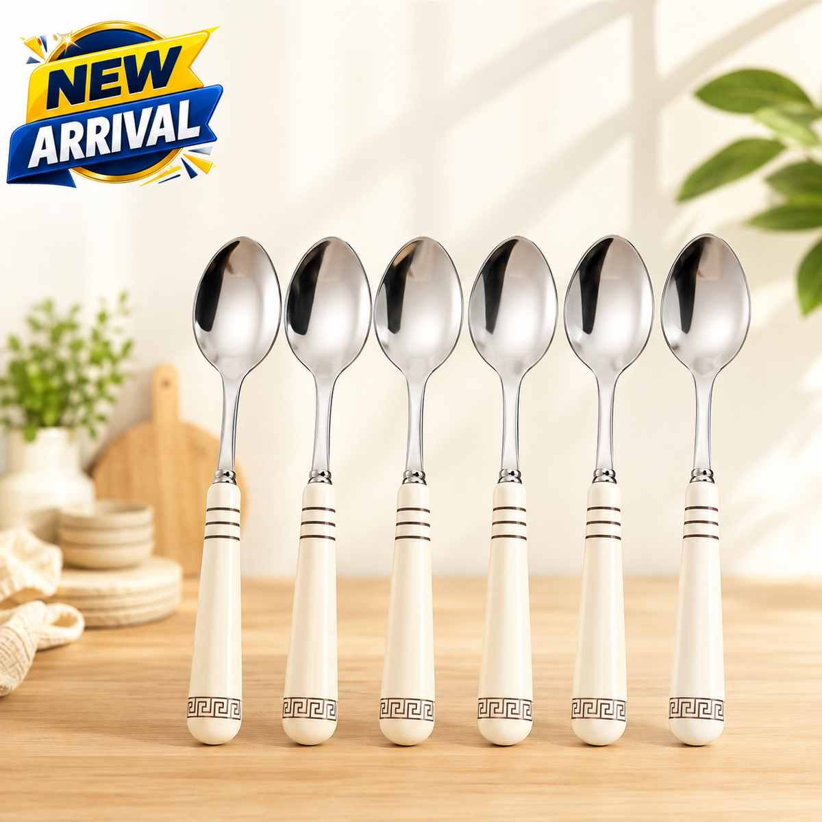 6 Piece Stainless Steel Serving Spoon Set with Decorative Handles