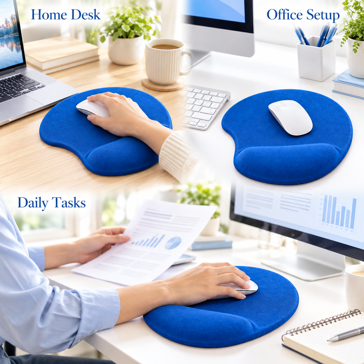 Blue Mouse Pad with Wrist Cushion