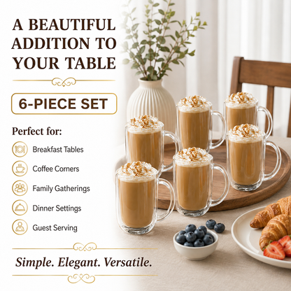 Caramel Glass Mugs 360ml – 6 Piece Set