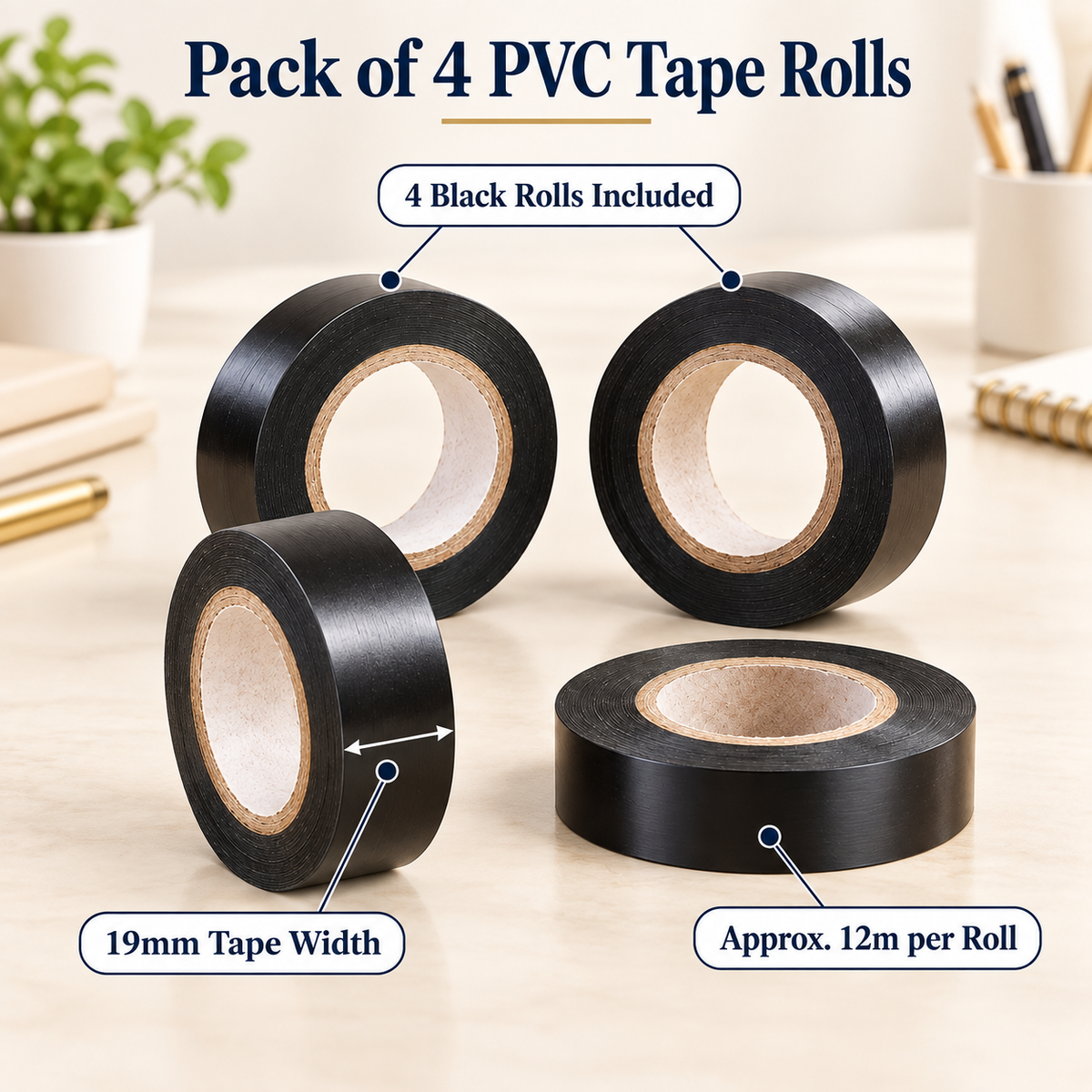 Black PVC Insulation Tape Pack of 4