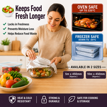 Aluminium Kitchen Foil Roll – 450mm Wide (5m & 10m)