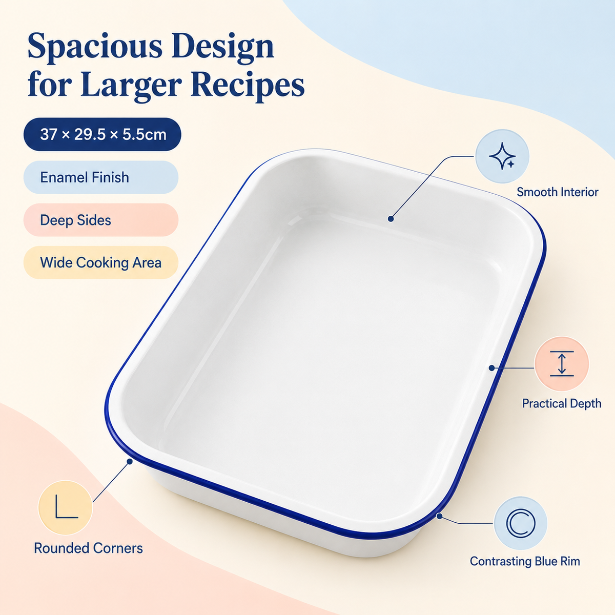 Enamel Bake Pan 37cm – Oven Safe Roasting Tray