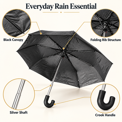 Black Mini Gents Umbrella with Crook Handle