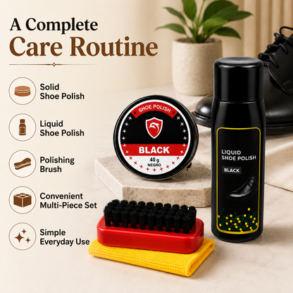 Black Shoe Care & Polish Kit with 40g Wax Polish,  Footwear Cleaning Set