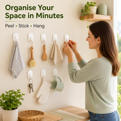 White Adhesive Wall Hooks 12pcs