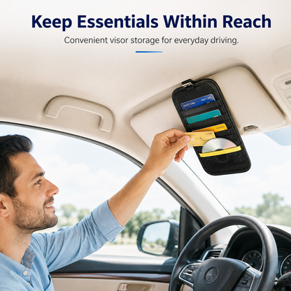 Car Sun Visor CD Holder – 20 Disc Storage Organiser with Card, Pen & Accessory Pockets