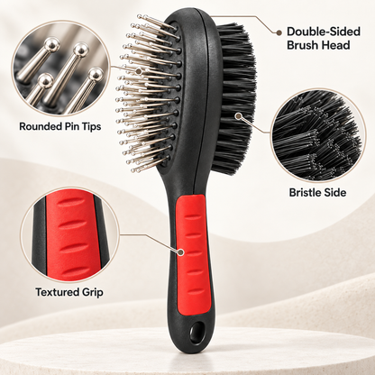 Small Double-Sided Pet Grooming Brush with Pins and Bristles